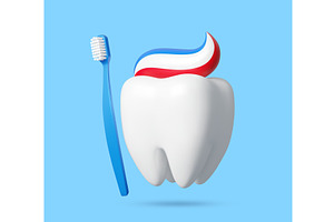 3d tooth with toothbrush, a Healthcare Illustration by Buch&Bee