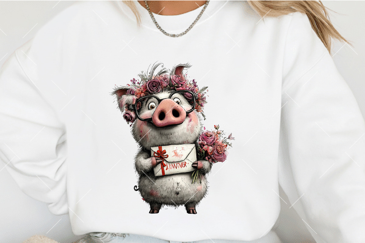 Quirky Valentine Pig Clipart, an Illustration by OK Design (Photo 4 of 6)