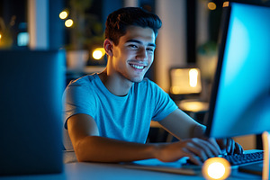 Guy on computer at night, a Photo by Beautiful things