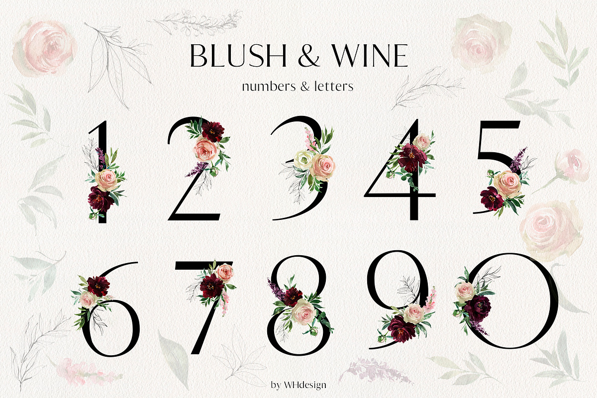 Blush & Wine Watercolor Flowers PNG, a Decorative Illustration by whiteheartdesign (Photo 3 of 10)