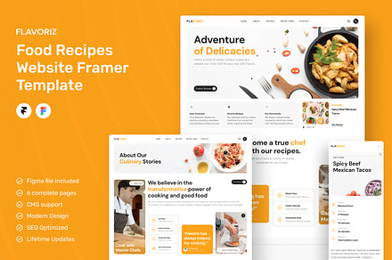Flavoriz Food Recipes Website Framer, a Websites & App Template by peterdraw