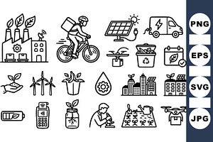 Eco Technology Icon Set, an Illustration by designvectx