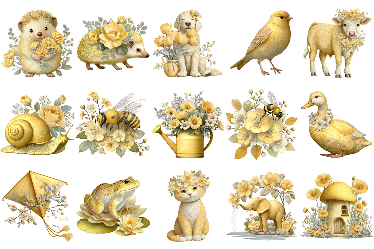 Whimsical Yellow Spring Clipart, an Illustration by OK Design (Photo 3 of 6)