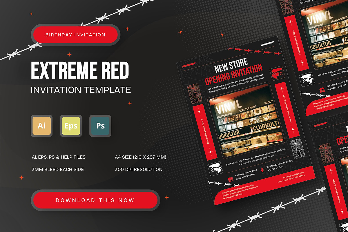 Extreme Red - Event Invitation, an Invitation Template by StreaksideStd (Photo 1 of 3)