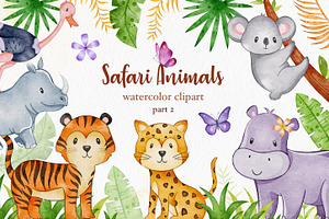 Watercolor Safari Animals clipart