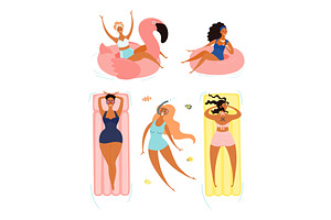 Women in swimsuit, riding pool, a Person Illustration by sceptical cactus