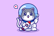 Cute Lucky Cat Astronaut With Rocket, an Animal Illustration by Catalyst Labs (Thumbnail 3 of 3)