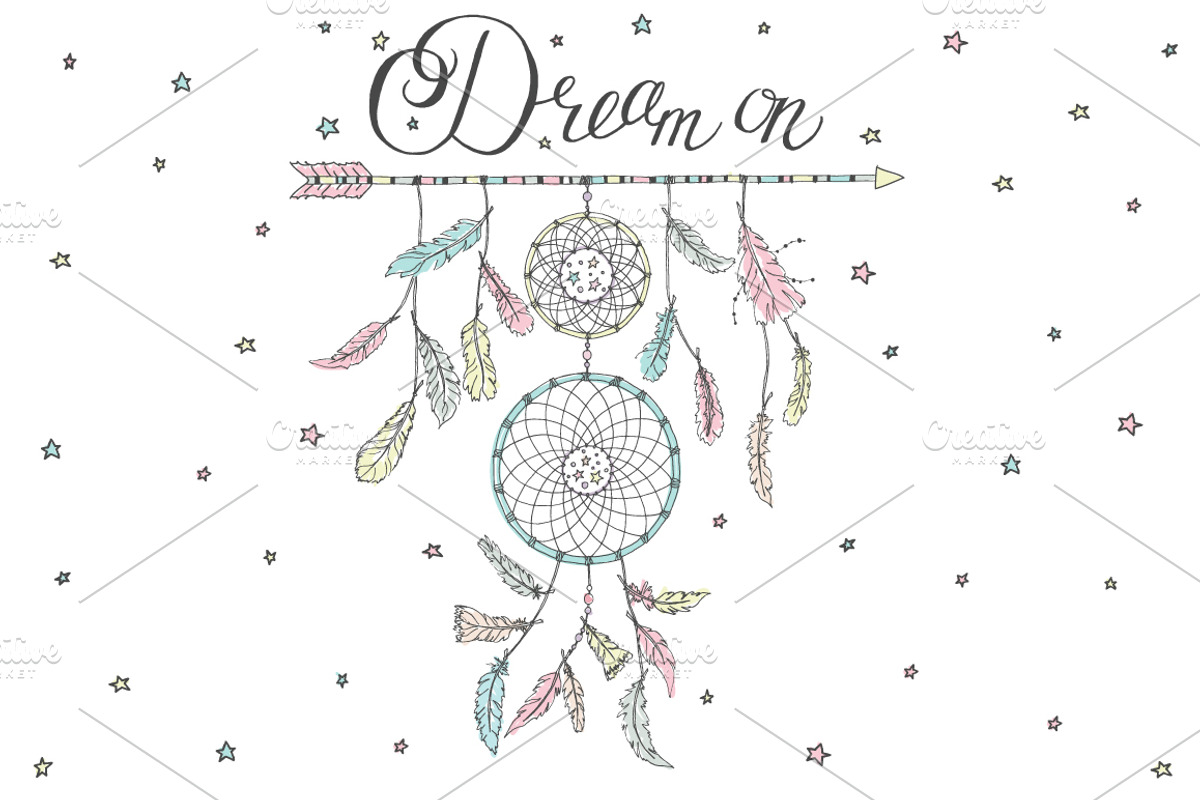 Dream on. Dream catcher, lettering, an Illustration by Happiestsim