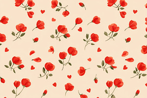 Floral pattern with hearts on beige background, an Abstract Photo by AlyaAnd