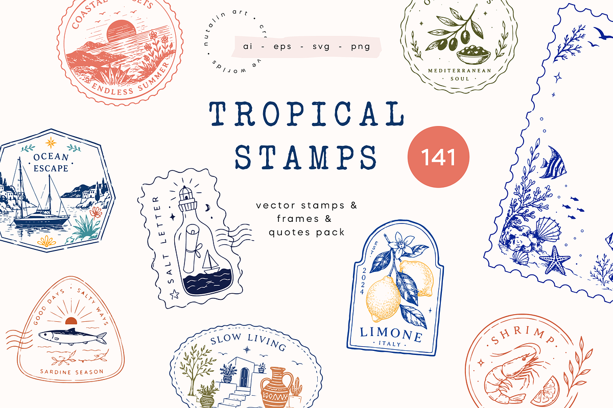 Tropical Vector Stamps & Frames, an Object Graphic by Nutalin Art (Photo 1 of 11)