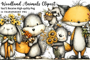 Cute Woodland Animals Clipart, a Seasonal Illustration by OK Design