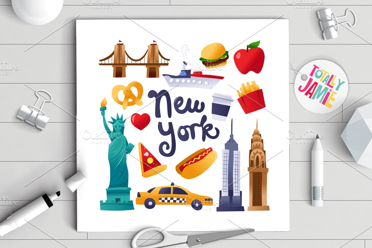 Super Cute New York Culture Icons, a Food Illustration by totallyjamie