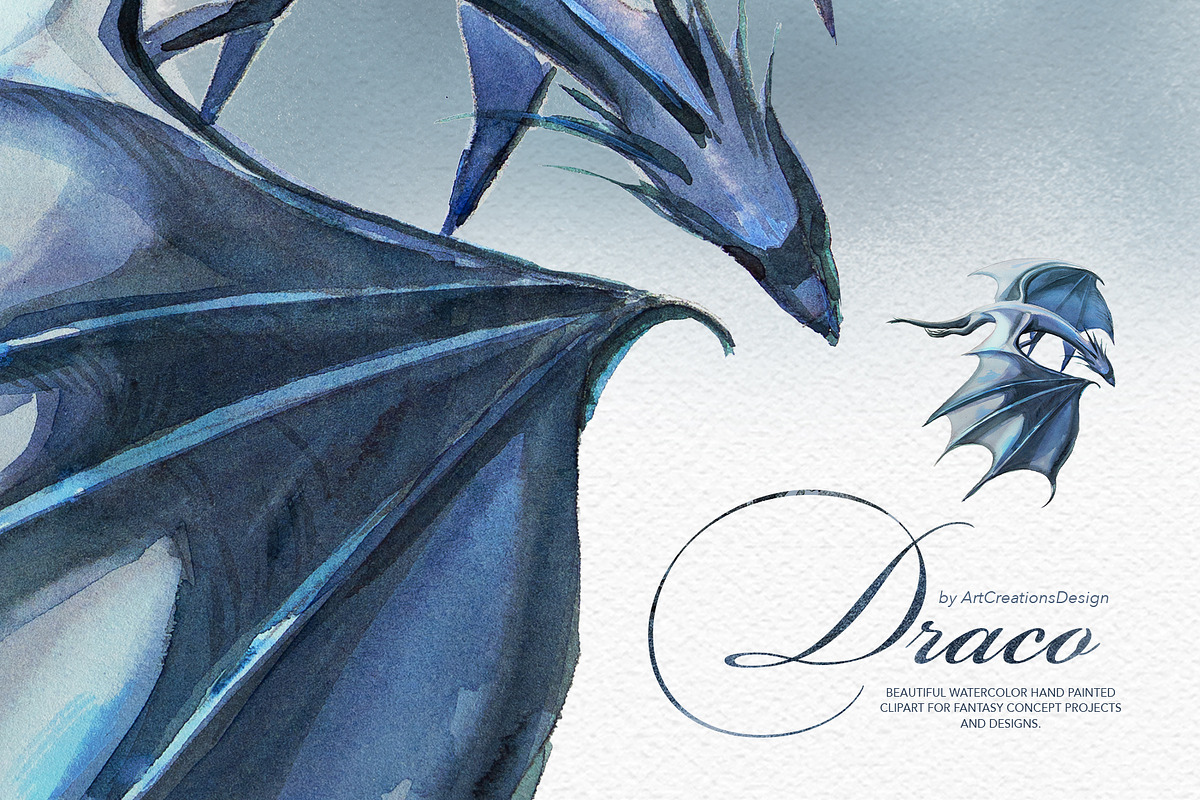 Hand Painted Draco Clipart Set, a Decorative Illustration by ArtCreationsDesign (Photo 5 of 13)