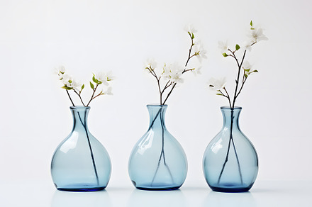 Blue glass-vases with white flowers, a Nature Photo by NimraAmjad