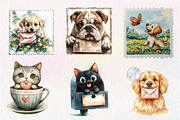 Funny Dog and Cat Postage Stamps, an Illustration by CreationArt (Thumbnail 3 of 9)