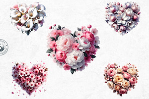 Spring Bloom Hearts Clipart Set