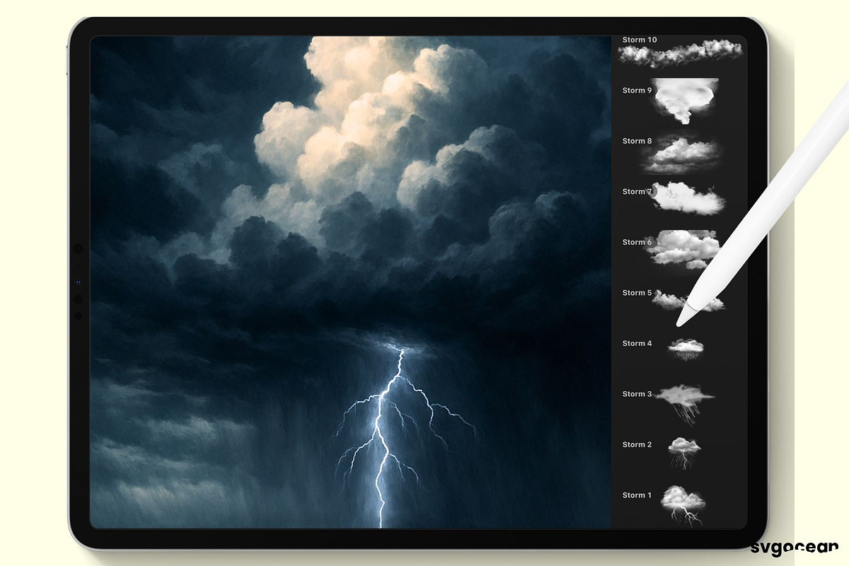 Storm and Cloud Procreate Brushes, a Brush Add-On by svgocean (Photo 2 of 9)