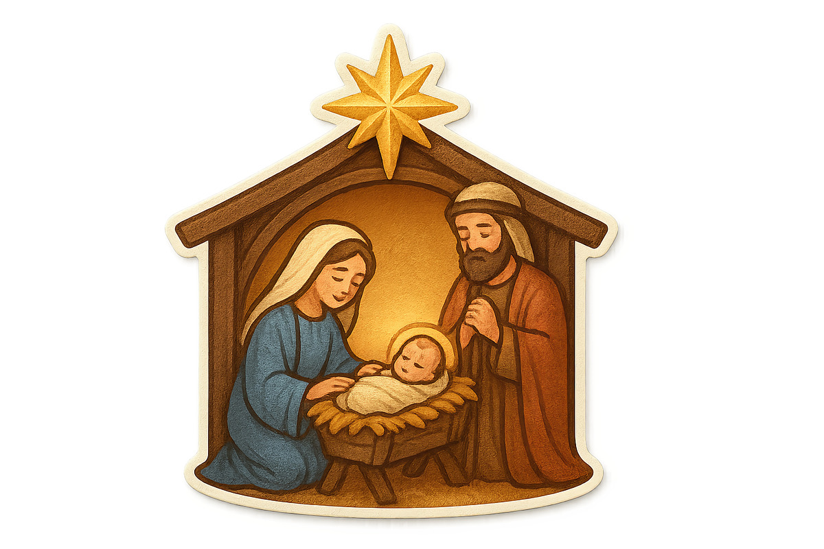 Nativity scene with Mary, Joseph, an, an Illustration by Dvoevnore photos