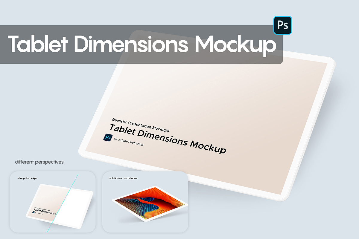 Tablet Dimensions Mockup, a Product Mockup by KL-Webmedia (Photo 1 of 16)