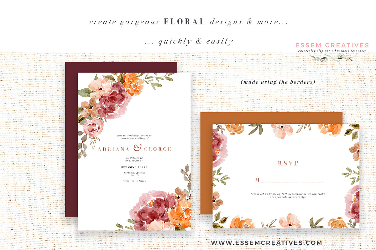 Orange Pink Fall Watercolor Flowers, an Illustration by Essem Creatives (Photo 5 of 12)