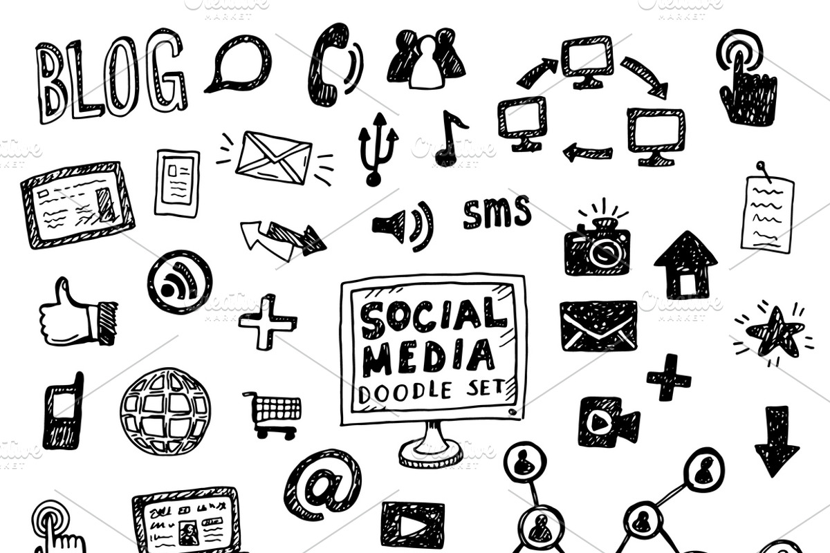 Hand drawn social media doodles set, an Icon by Hala (Photo 1 of 3)