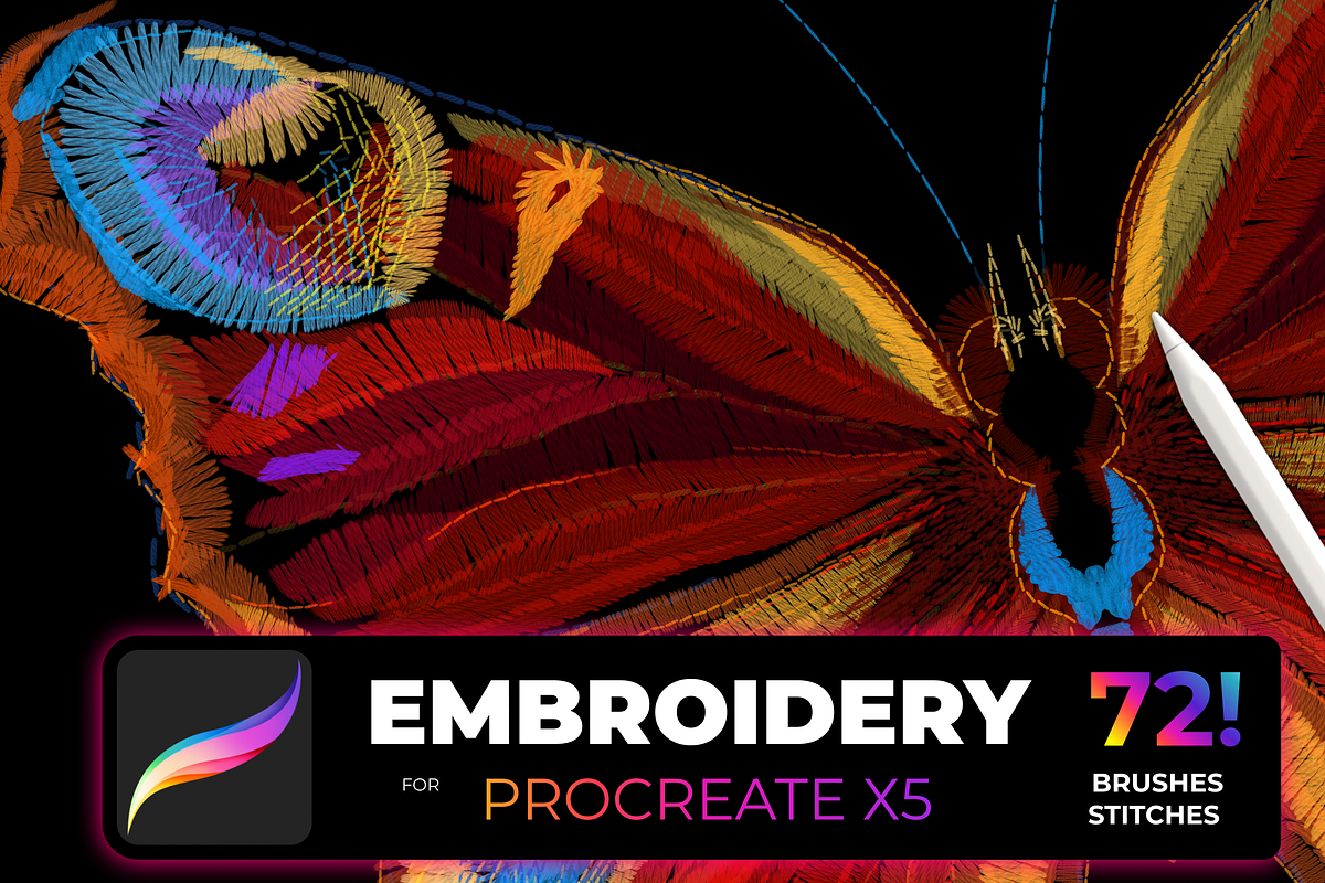 72 Brush-stitch Embroidery PROCREATE, a Brush Add-On by Graphics Resources (Photo 9 of 11)