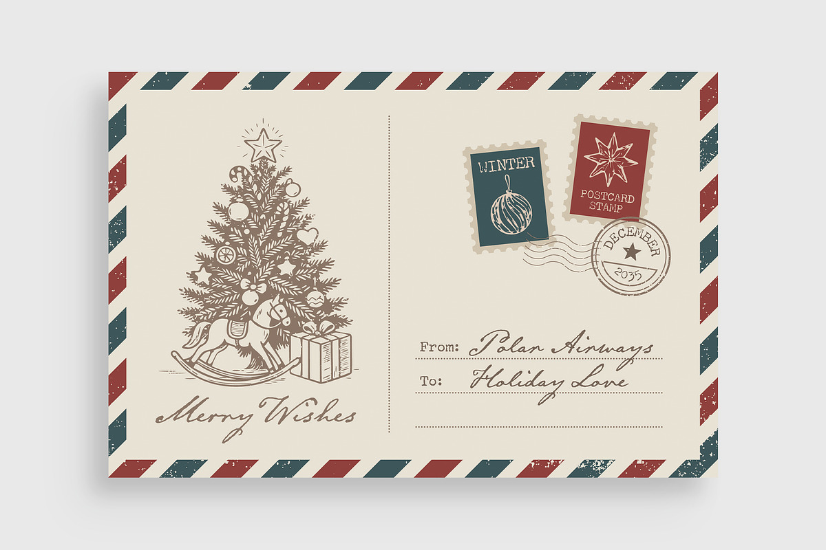 Christmas Vintage Airmail Postcard preview 3