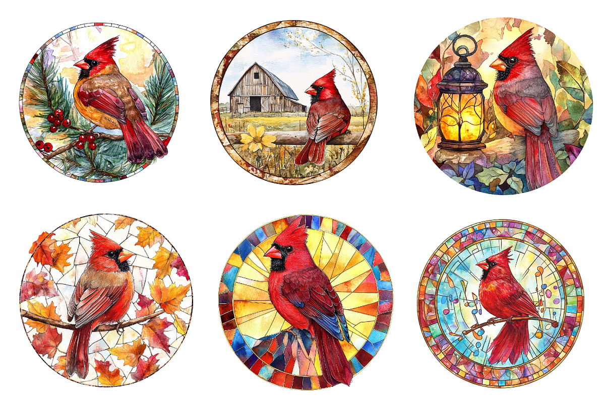 Stained Glass Cardinal Bird Clipart, an Illustration by CreationArt (Photo 4 of 5)