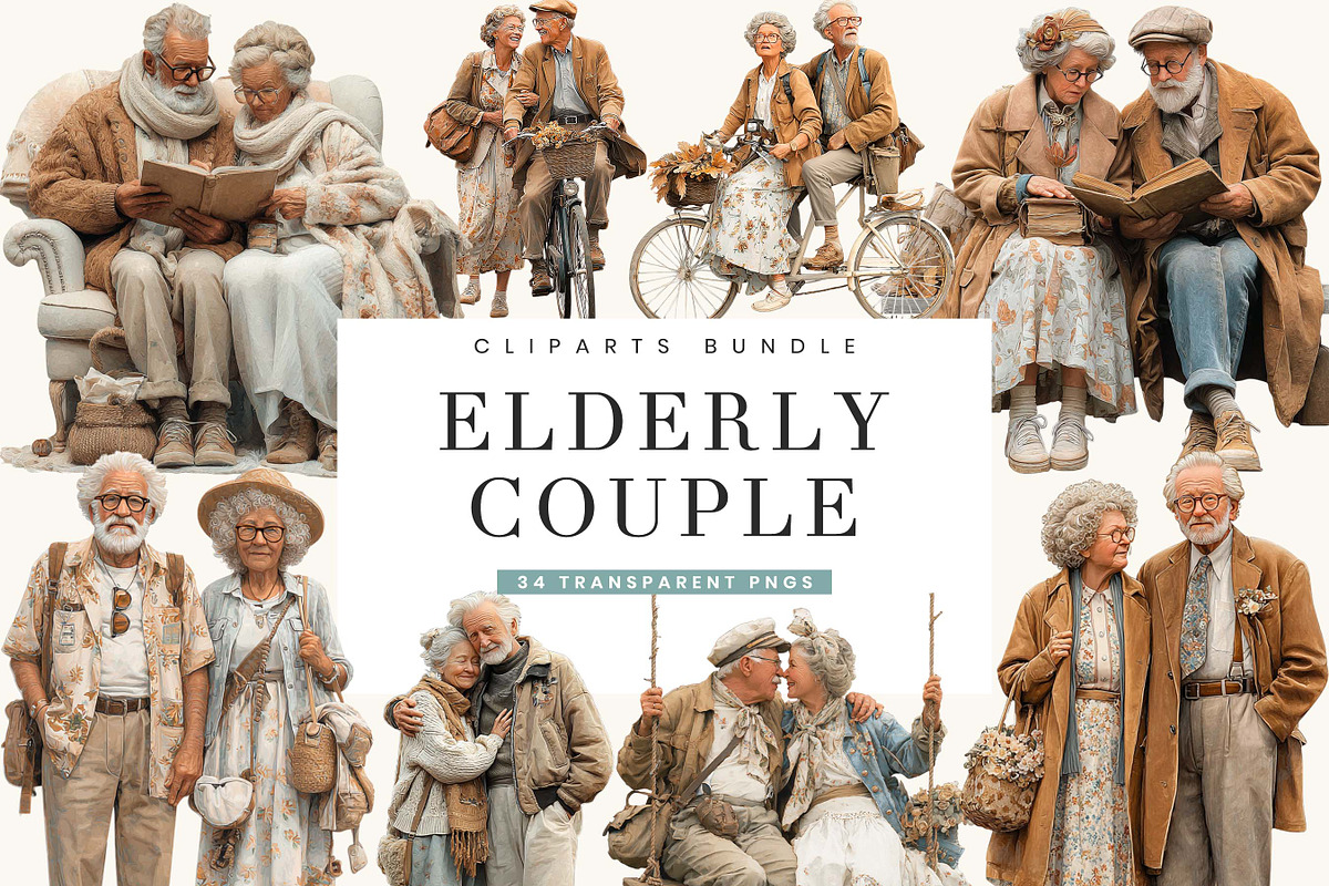 Elderly Couple Clipart Bundle, a Person Illustration by BusyDaydesign (Photo 1 of 9)