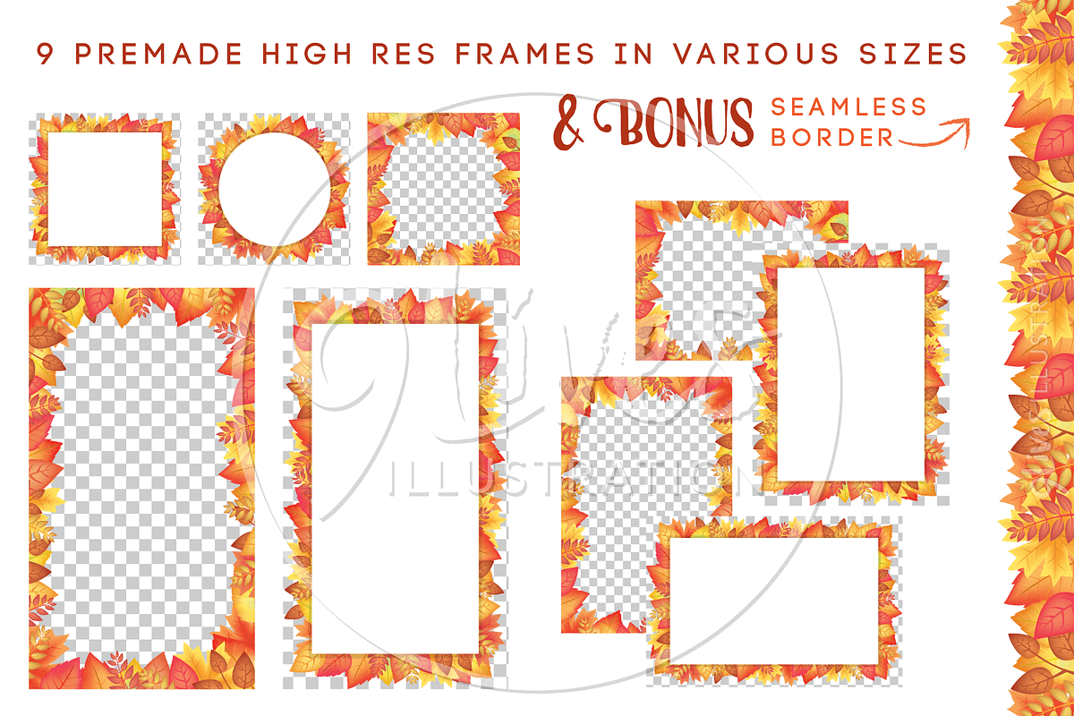 Fall Leaves Frames & Border Set, a Seasonal Illustration by 9 Lives Illustration (Photo 3 of 3)