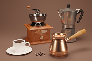 3D Set Of Objects For Making Coffee.