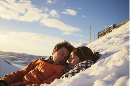 Young couple relaxing in the snow, a Nature Photo by Ylivdesign