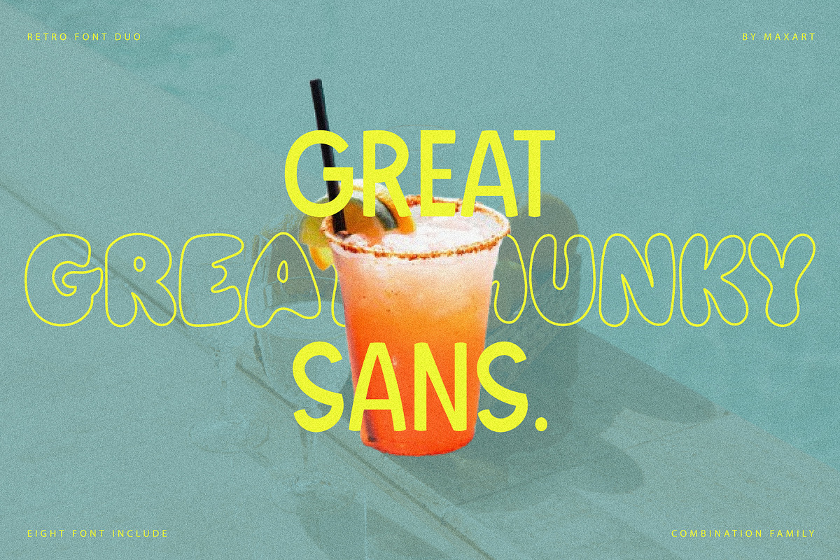 Great Chunky Sans - Y2k Funny Retro, a Sans Serif Font by MaxArt Foundry (Photo 1 of 13)