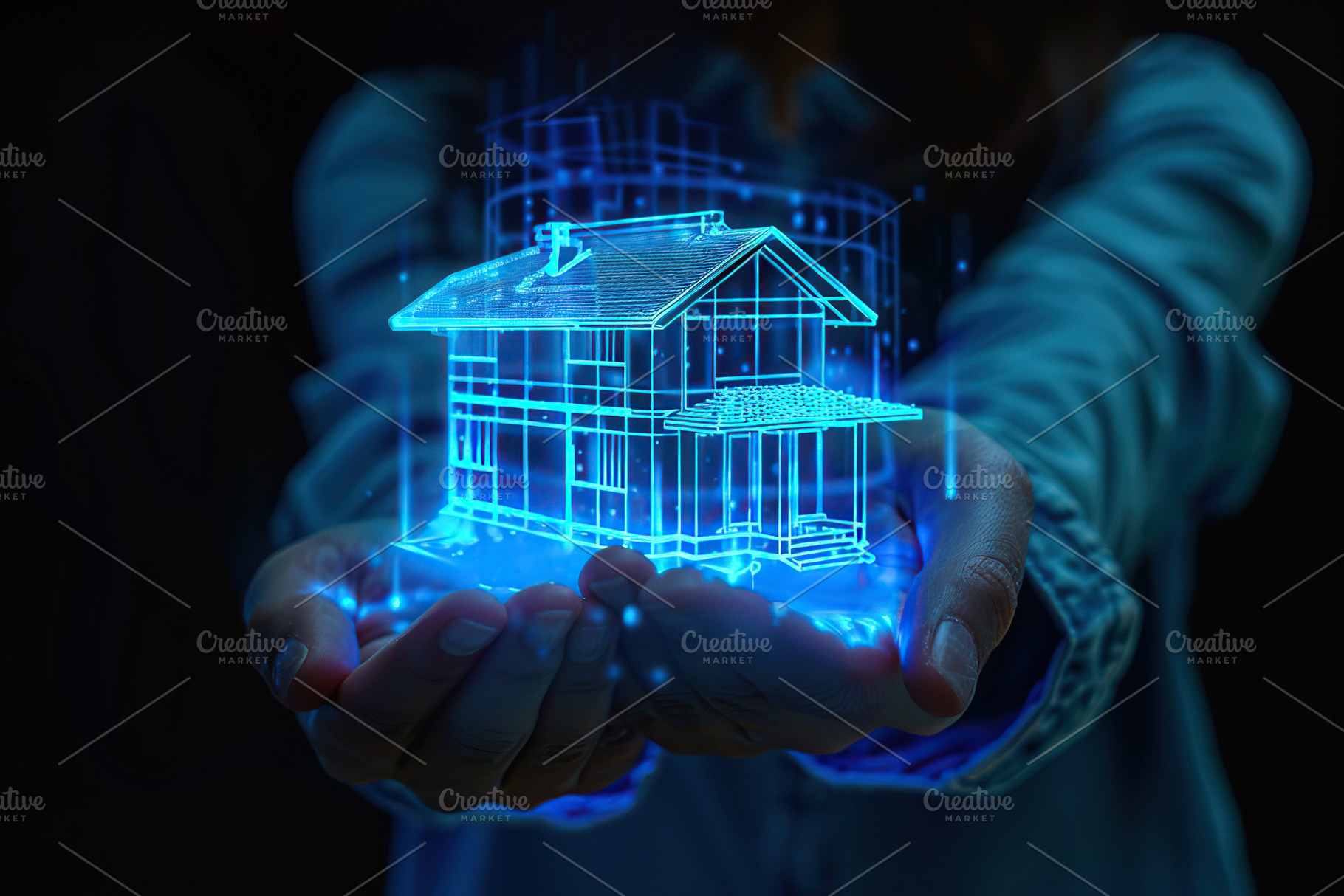 Holographic view of private house icon, real estate concept, a Photo by AlyaAnd