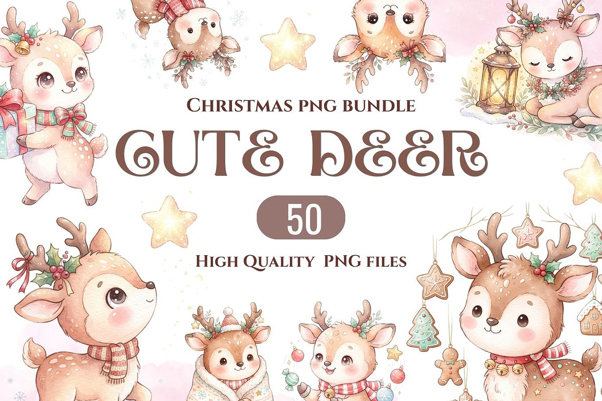 Cute Deer Christmas PNG Bundle, a Decorative Illustration by Arslan (Photo 1 of 8)