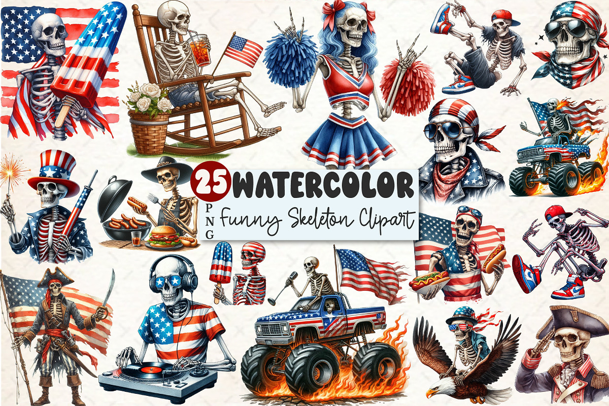 Funny 4th of July Skeleton Sublimati, an Illustration by Rose Art (Photo 1 of 4)