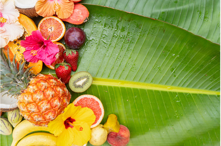 Summer mix of tropical fruits over, a Food & Drink Photo by Neirfy