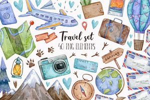 Watercolor Travel Clipart