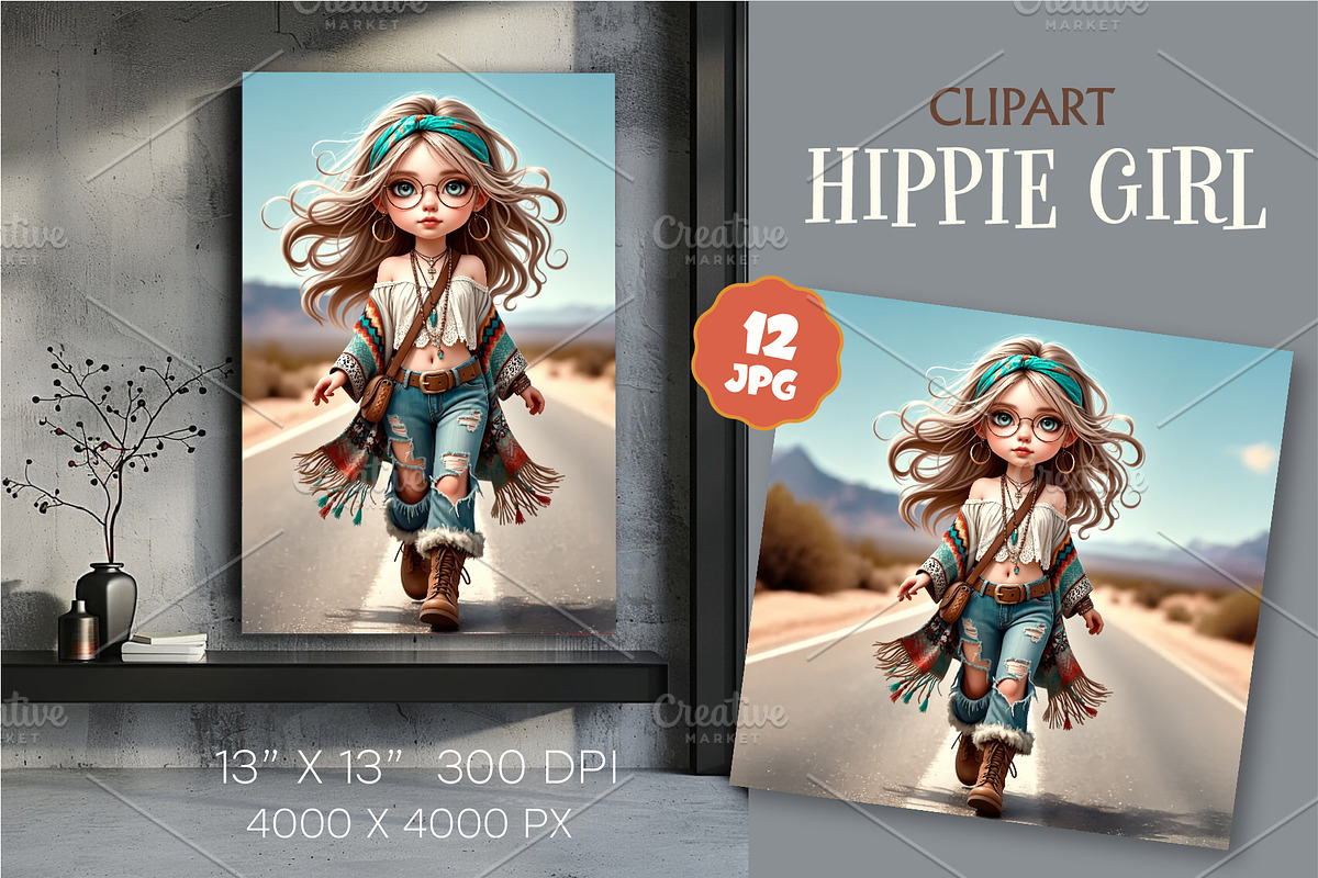 Stylish cartoon hippie girl. Clipart, a Person Illustration by KENO Mascots (Photo 4 of 6)