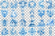 Dutch Folk Blue Clipart Set, an Illustration by DreamCafeArt (Thumbnail 3 of 6)