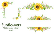 Sunflowers, set of watercolor, a Decorative Illustration by EshaStudio (Thumbnail 1 of 9)