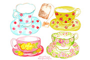Watercolor Teacups, an Illustration by Sandra Jones Art (Thumbnail 1 of 2)