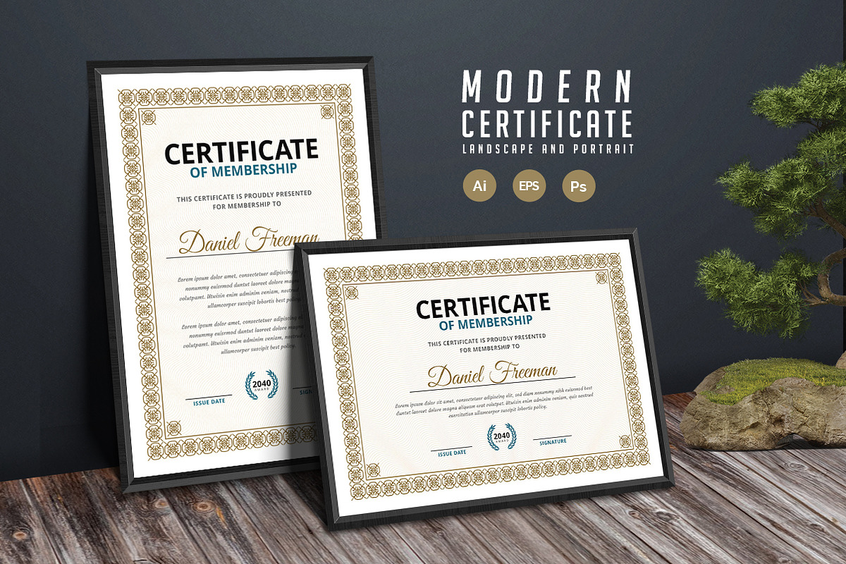 587. Modern Certificate Template, a Stationery Template by CreativeRezwan (Photo 1 of 3)