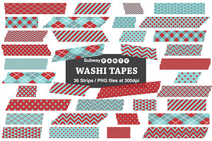 Soft Aqua Blue & Red Washi Tapes