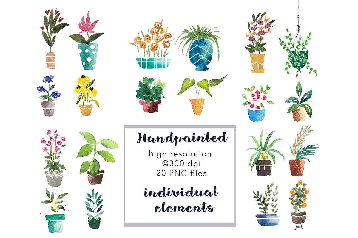 Watercolor Potted Plants - Clip Art, an Illustration by Inksnthings (Photo 2 of 4)