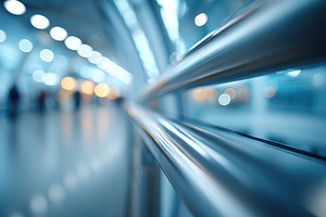 Polished metal handrail in modern transit terminal, a Background Photo by AlyaAnd