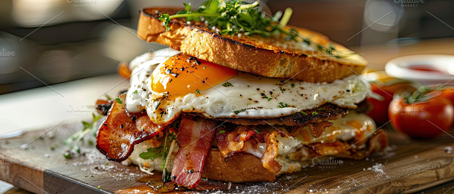 Croque Madame sandwich with bacon se, a Photo by LOGOCREATIVE