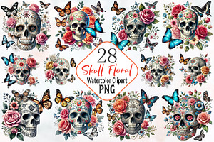 Skull floral sublimation clipart bun, an Illustration by RobertsArt