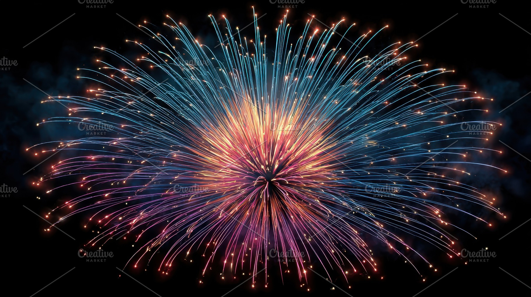 Vibrant Fireworks Display Night Sky, an Abstract Photo by Pixeness Studio