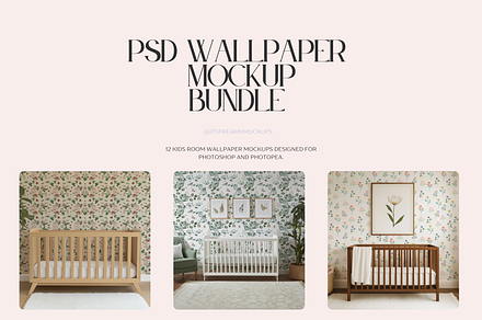 12 PSD Kids Room Wallpaper Mockups, a Household Mockup by ItsFreakinMockups